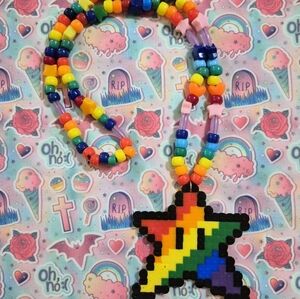Rainbow Mario Star Kandi Necklace